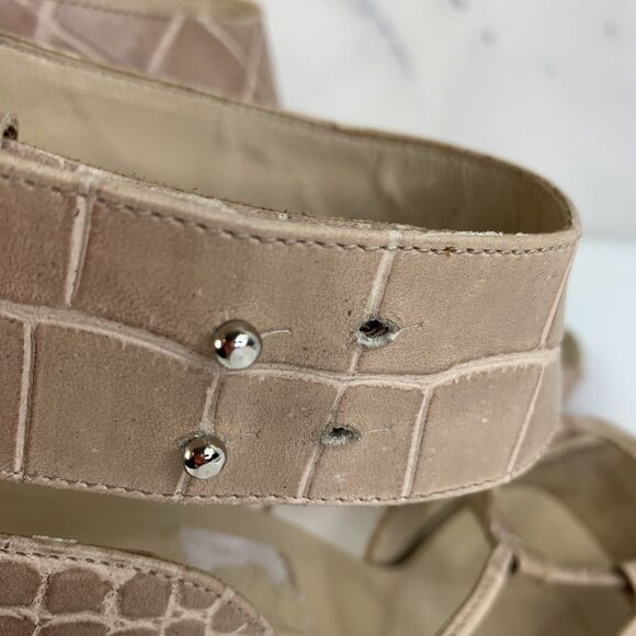 Diesel Heels Stilettos Size 39 8.5 Leather Embossed Croc Beige Open Toe Womens - Picture 11 of 14